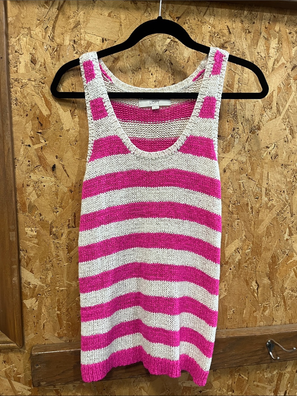 LOFT Hot Pink and White Striped Knit Tank